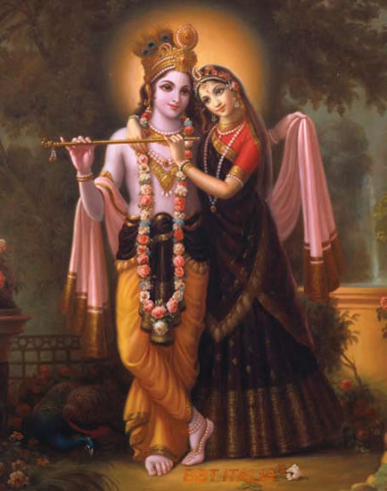 Poiché Radha e Krishna sono la completa Verità Assoluta, i devoti Li adorano sempre insieme. (Dipinto di Muralidhara Dasa)